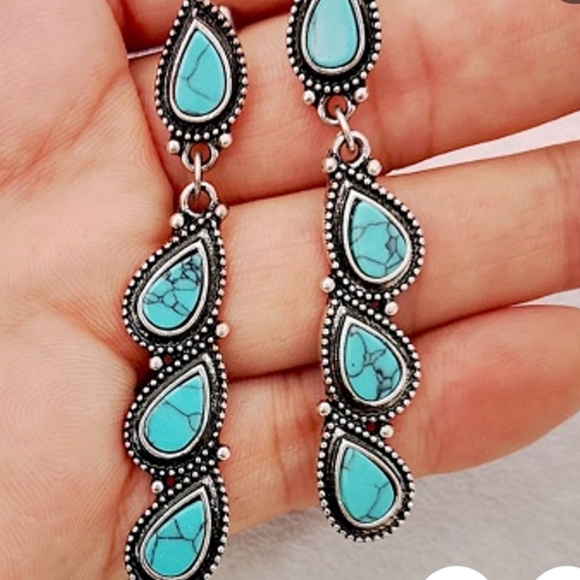 NWB! 925 Sterling Silver real turquoise earrings - Picture 4 of 8